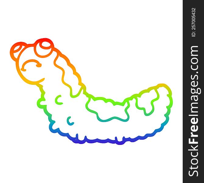 rainbow gradient line drawing of a cartoon unhappy caterpillar