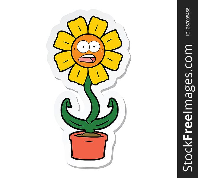 Sticker Of A Cartoon Shocked Flower