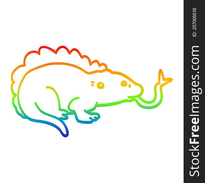 rainbow gradient line drawing of a cartoon lizard