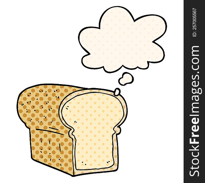 cartoon loaf of bread with thought bubble in comic book style