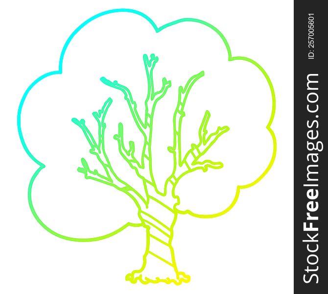 cold gradient line drawing of a cartoon tree