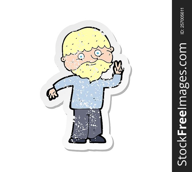 Retro Distressed Sticker Of A Cartoon Man Giving Peace Sign