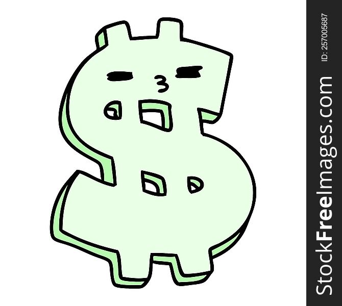 cartoon of a mean looking dollar symbol