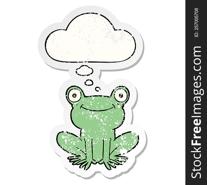 cartoon frog with thought bubble as a distressed worn sticker