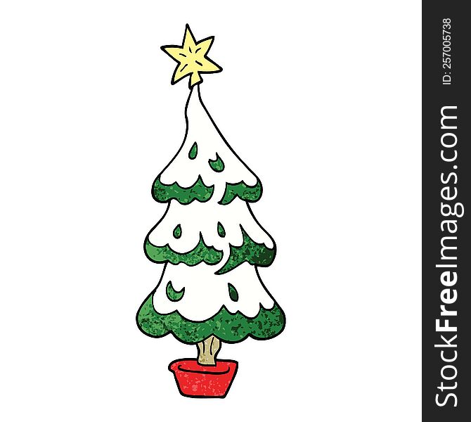 cartoon doodle snowy christmas tree