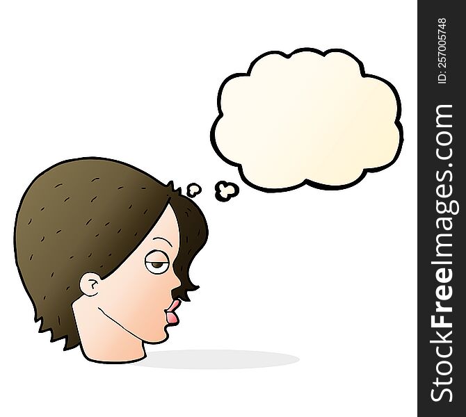 Cartoon Woman Raising Eyebrow With Thought Bubble