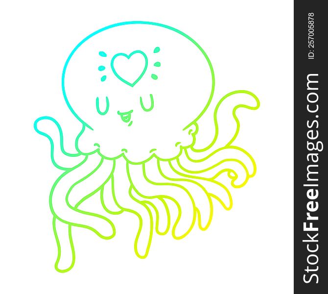 Cold Gradient Line Drawing Cartoon Jellyfish In Love