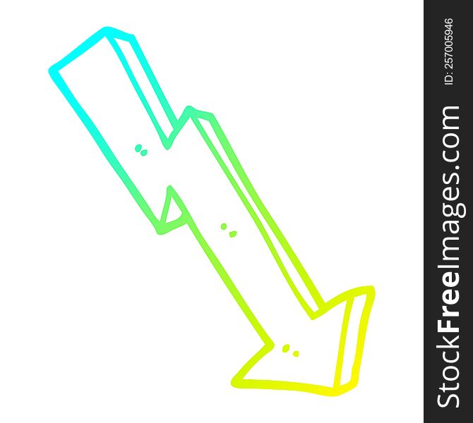 cold gradient line drawing of a cartoon business loss arrow