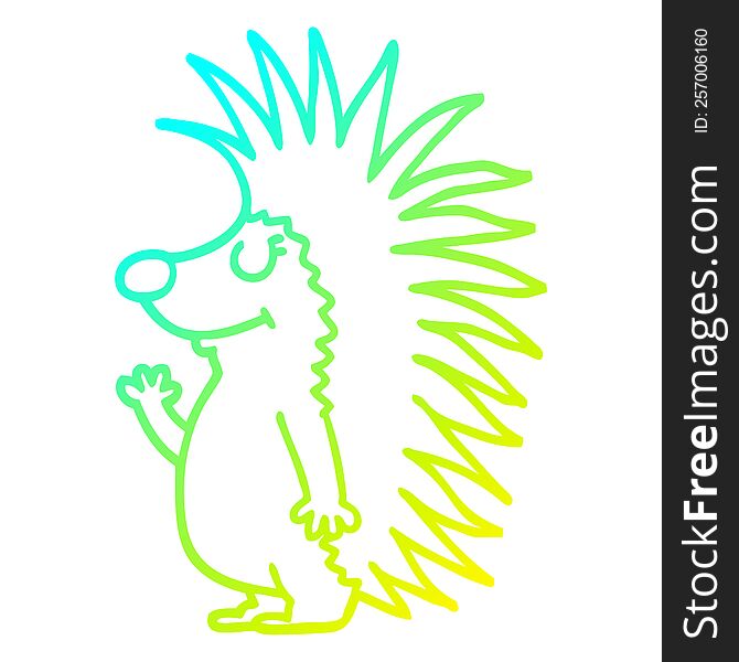 cold gradient line drawing of a cartoon spiky hedgehog