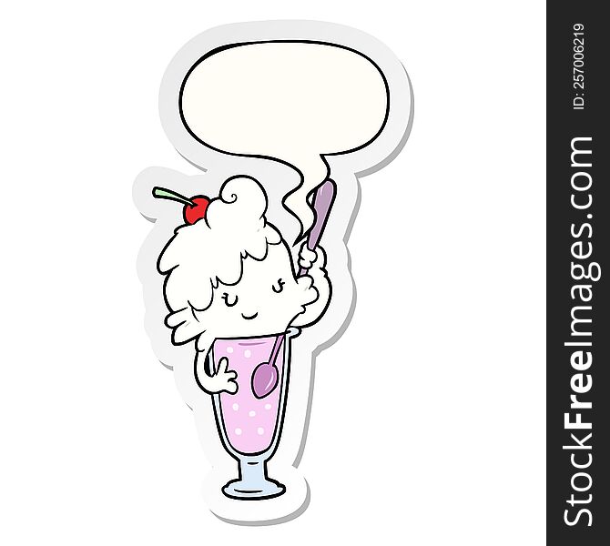 cartoon ice cream soda girl and speech bubble sticker