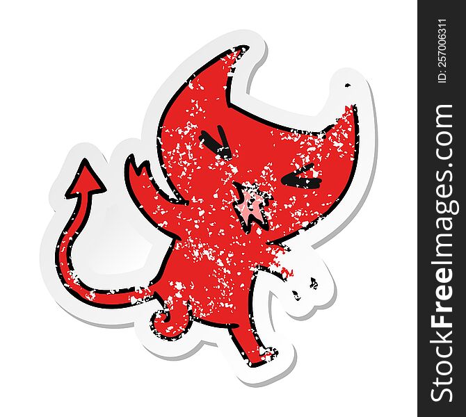 distressed sticker cartoon illustration of a kawaii cute demon. distressed sticker cartoon illustration of a kawaii cute demon
