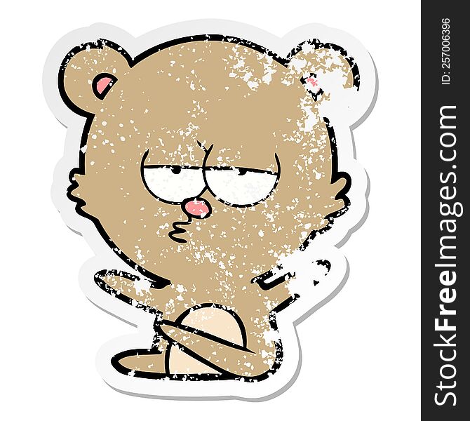 Distressed Sticker Of A Bored Bear Cartoon
