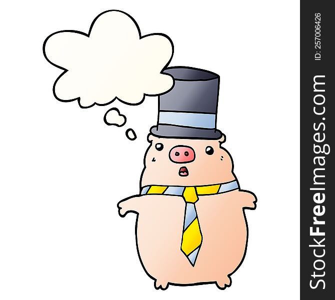 cartoon business pig with thought bubble in smooth gradient style