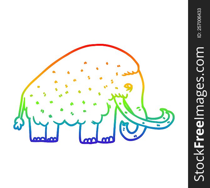 rainbow gradient line drawing of a cartoon mammoth