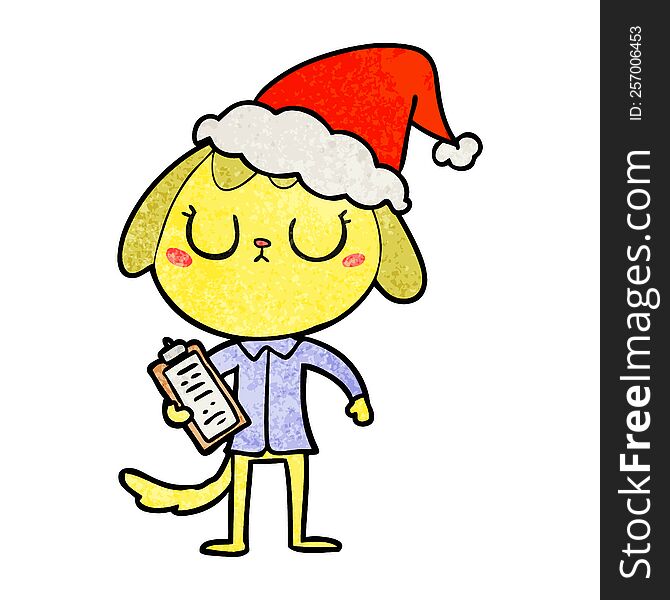 Cute Textured Cartoon Of A Dog Wearing Office Shirt Wearing Santa Hat