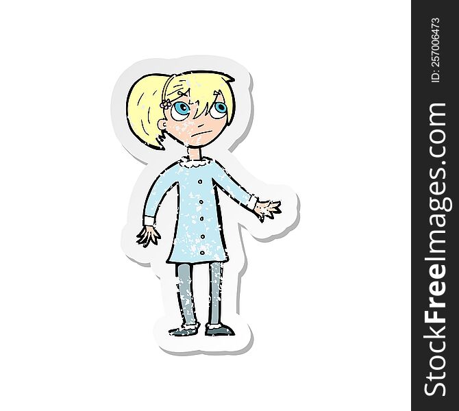 Retro Distressed Sticker Of A Cartoon Worried Girl