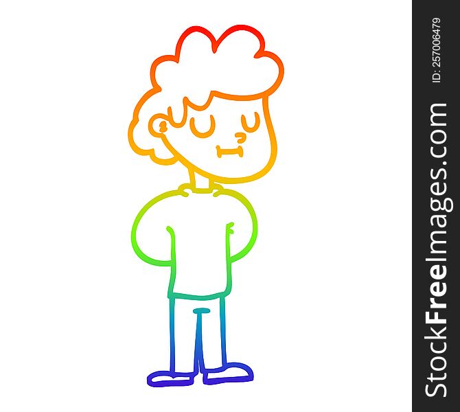 rainbow gradient line drawing of a cartoon happy boy