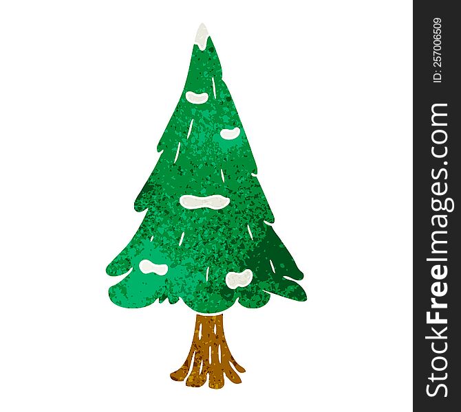 Retro Cartoon Doodle Single Snow Covered Tree