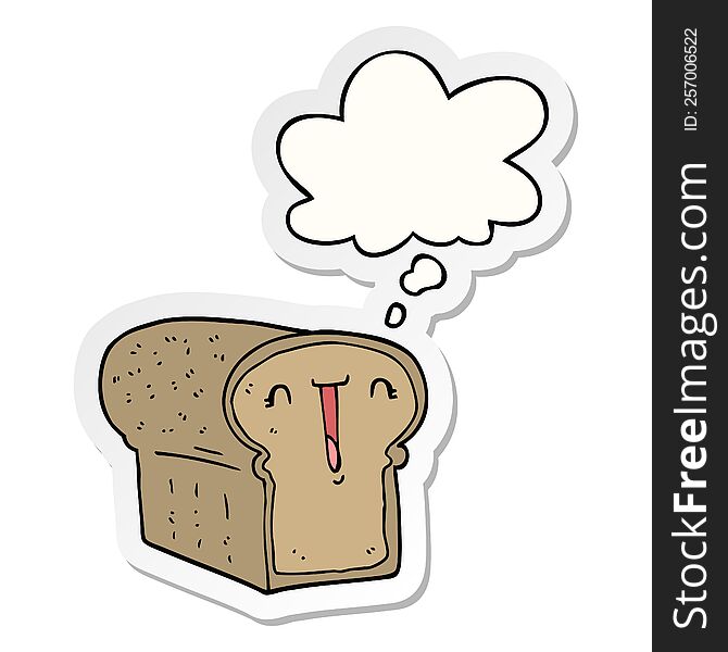 cute cartoon loaf of bread with thought bubble as a printed sticker