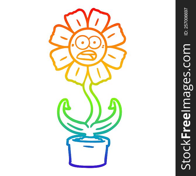 rainbow gradient line drawing of a cartoon shocked flower