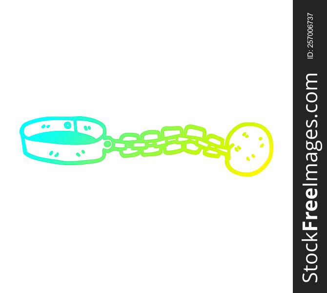 cold gradient line drawing of a cartoon of ball and chain