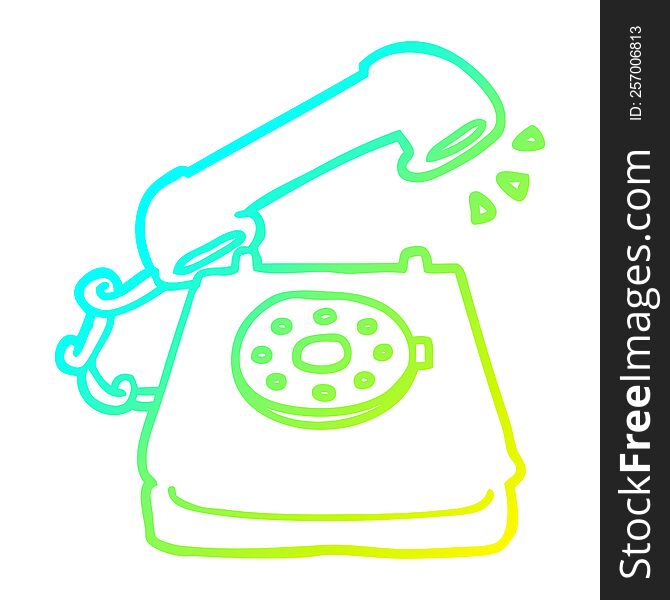 cold gradient line drawing of a cartoon ringing telephone