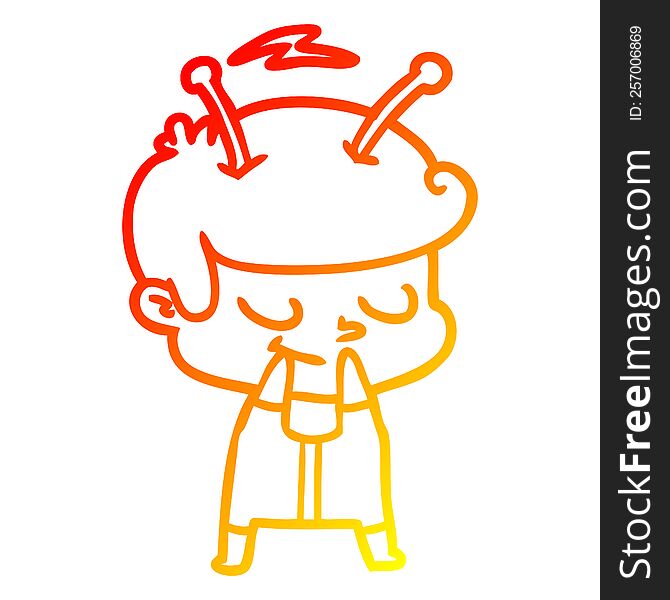 Warm Gradient Line Drawing Self Conscious Cartoon Spaceman