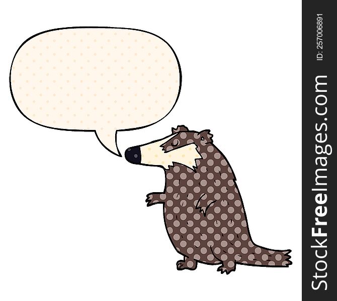 cartoon badger with speech bubble in comic book style