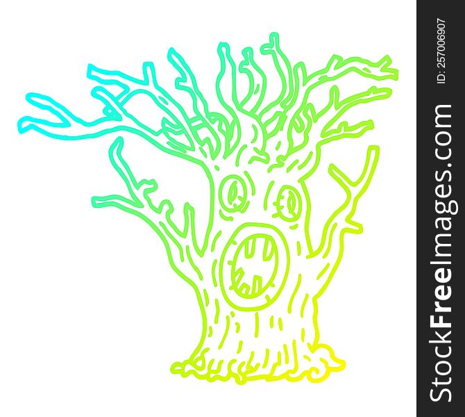 Cold Gradient Line Drawing Cartoon Spooky Tree