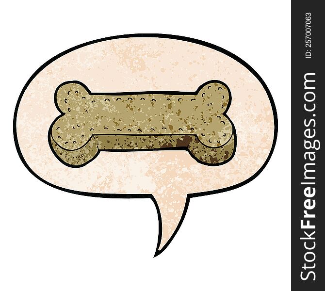 cartoon dog biscuit and speech bubble in retro texture style