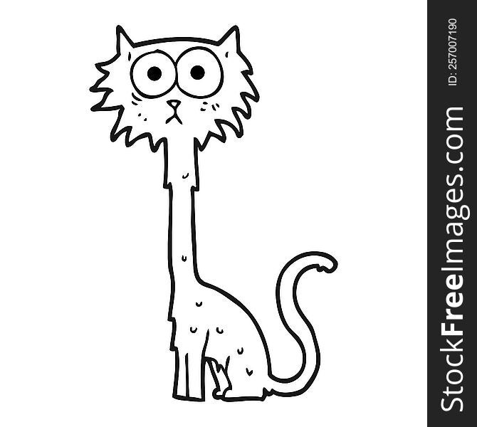 freehand drawn black and white cartoon cat