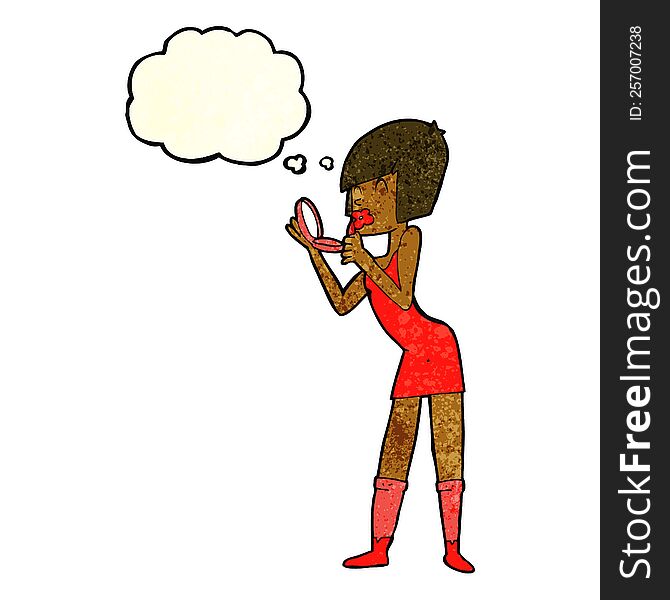 Cartoon Woman Applying Lipstick With Thought Bubble