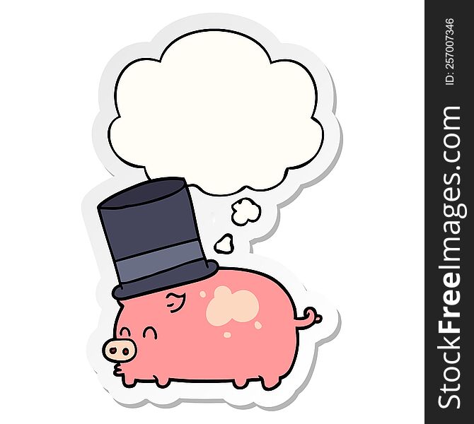 cartoon pig wearing top hat with thought bubble as a printed sticker
