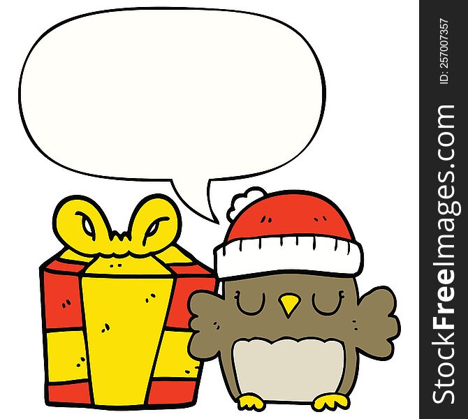 Cute Christmas Owl And Speech Bubble