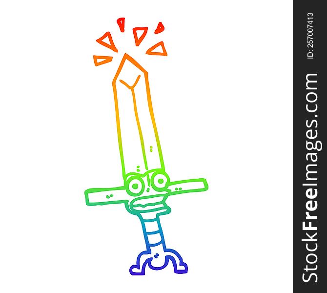 Rainbow Gradient Line Drawing Cartoon Magic Sword