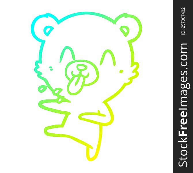 Cold Gradient Line Drawing Rude Cartoon Dancing Polar Bear Sticking Out Tongue