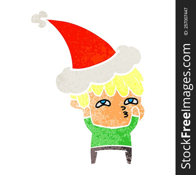 Retro Cartoon Of A Curious Man Wearing Santa Hat