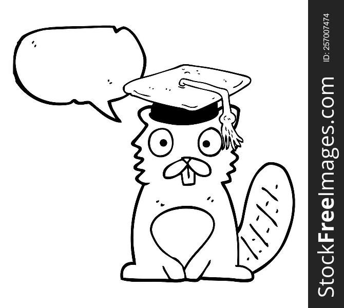 freehand drawn speech bubble cartoon beaver graduate