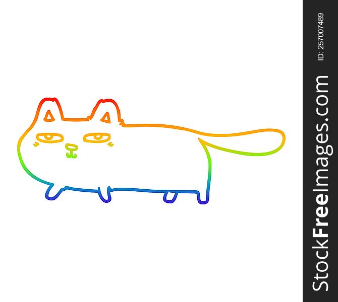 rainbow gradient line drawing of a cartoon sly cat