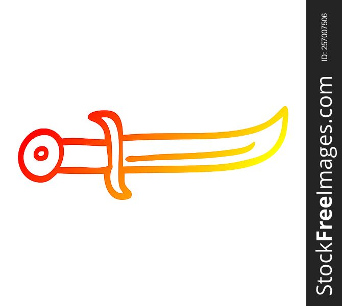 warm gradient line drawing of a cartoon curved dagger