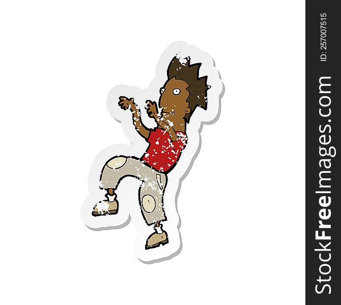 retro distressed sticker of a cartoon happy man doing funny dance