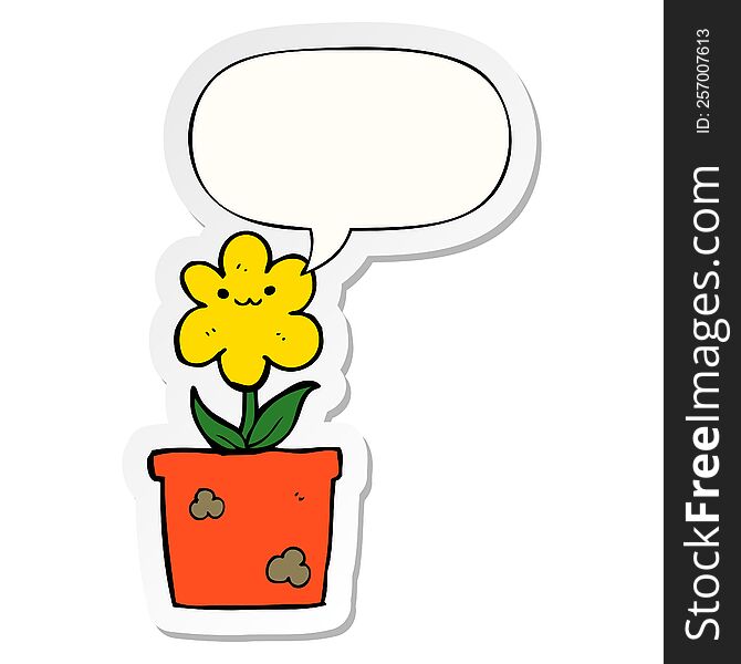 Cartoon House Plant And Speech Bubble Sticker