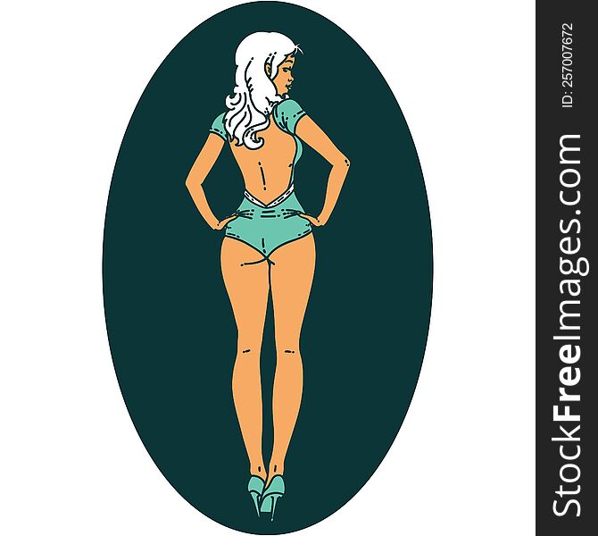 tattoo in traditional style of a pinup swimsuit girl. tattoo in traditional style of a pinup swimsuit girl