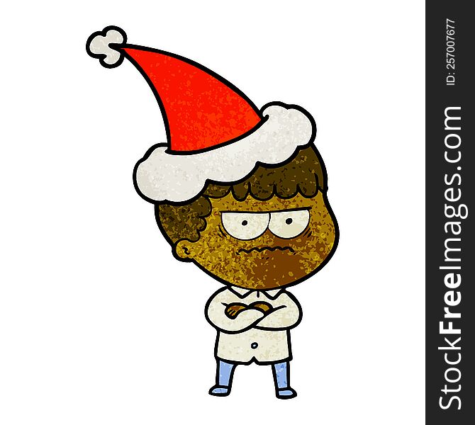 Textured Cartoon Of An Annoyed Man Wearing Santa Hat