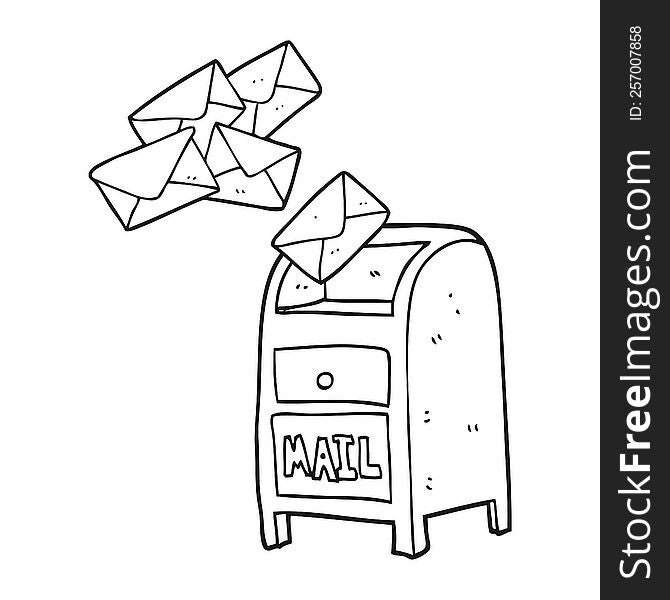 freehand drawn black and white cartoon mail box