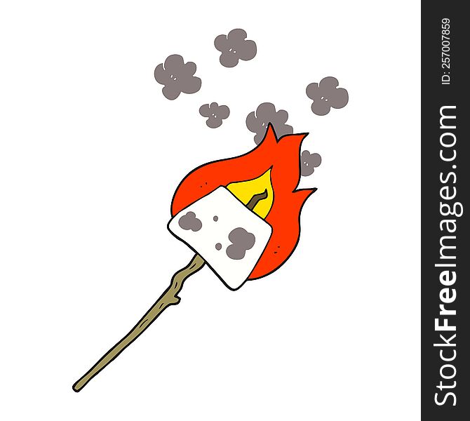flat color illustration of marshmallow on stick. flat color illustration of marshmallow on stick