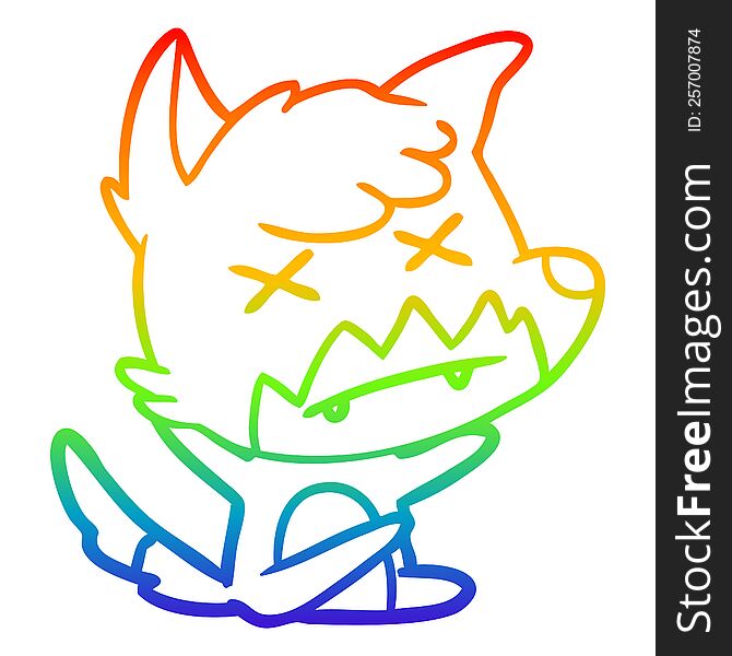 rainbow gradient line drawing of a cartoon cross eyed fox