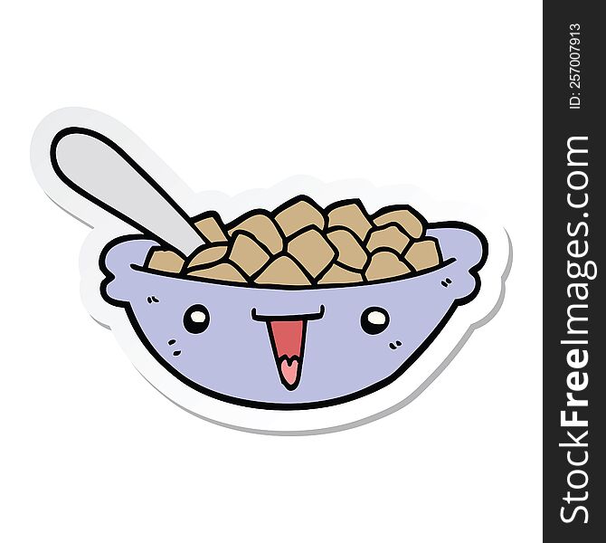 Sticker Of A Cute Cartoon Bowl Of Cereal