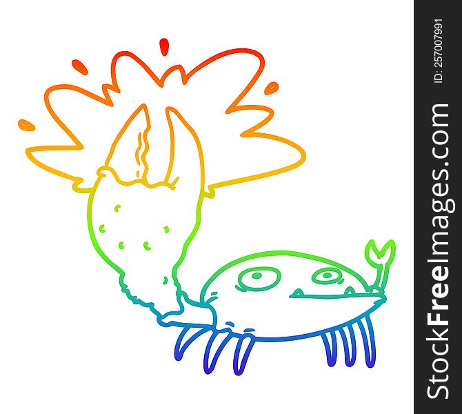 rainbow gradient line drawing of a cartoon crab with big claw