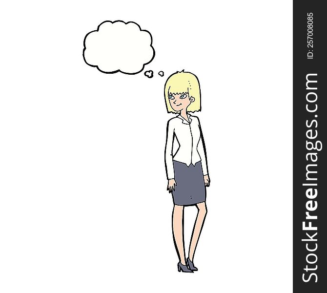 cartoon pretty businesswoman with thought bubble